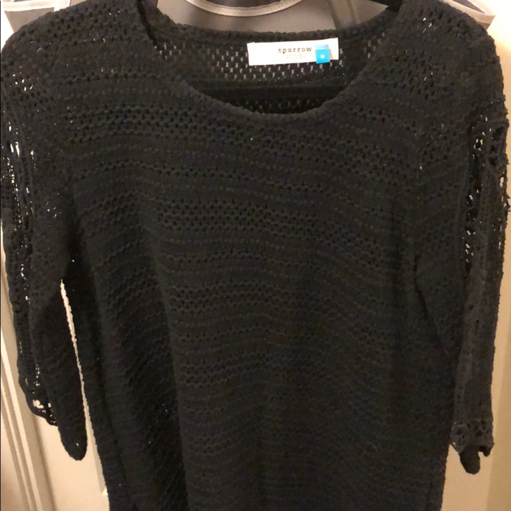 Anthropologie Sparrow Black Lace Crochet Sweater